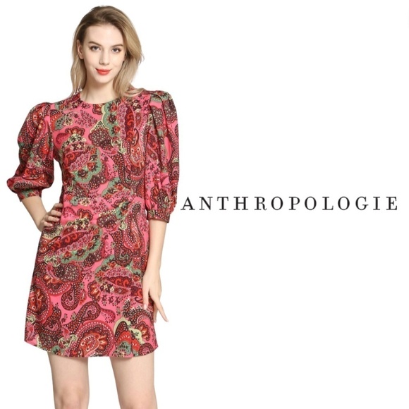 Anthropologie The Korner Paisley Colourful Puff Sleeved Mini Dress - Size Small - Picture 1 of 16